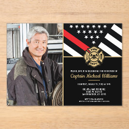 Fireman Photo Red Line Flag Firefighter Retirement Acryl Uitnodigingen