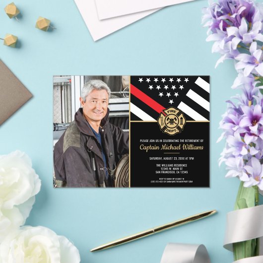 Fireman Photo Red Line Flag Firefighter Retirement Acryl Uitnodigingen (Insitu (Huwelijk))