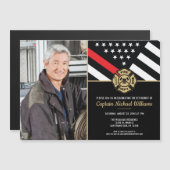 Fireman Photo Red Line Flag Firefighter Retirement Magnetische Uitnodiging (Voorkant / Achterkant)
