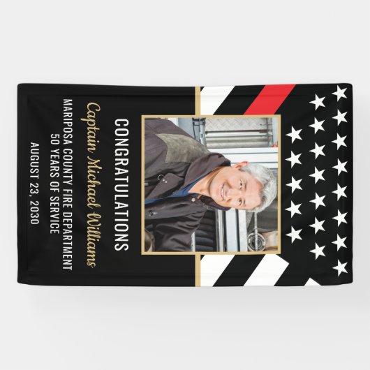 Fireman Photo Red Line Flag Firefighter Retirement Spandoek (Horizontaal)
