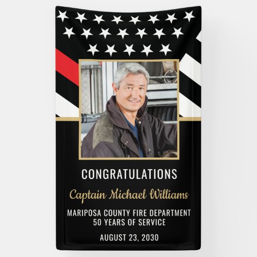 Fireman Photo Red Line Flag Firefighter Retirement Spandoek (Verticaal)