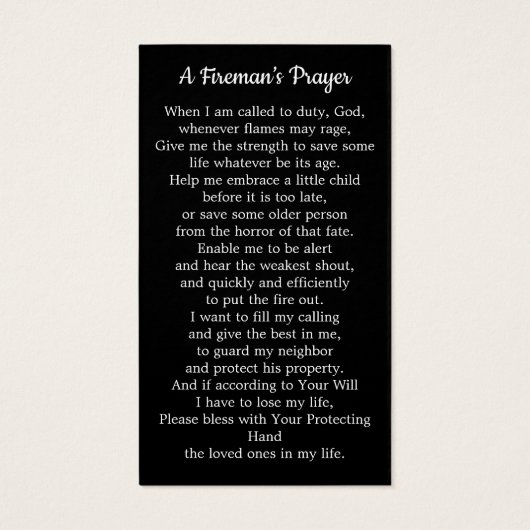 Fireman Prayer Herdenking Memorial Funeral Kaart (Achterkant)
