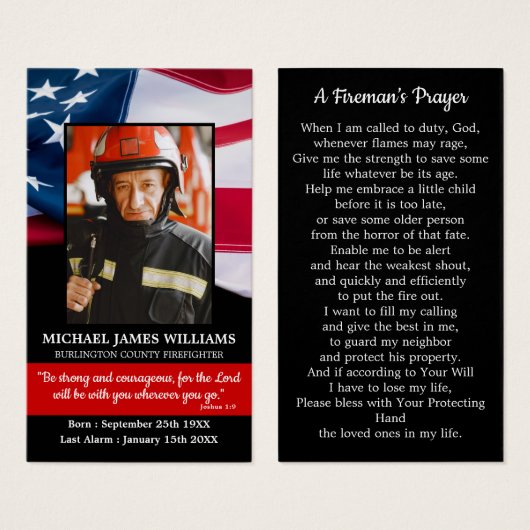 Fireman Prayer Memorial Firefighter Funeral Kaart (Voorkant /achterkant)