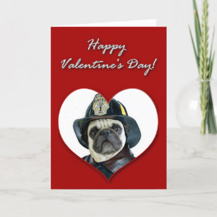 Fireman Pug Valentijnsdag Card Feestdagen Kaart