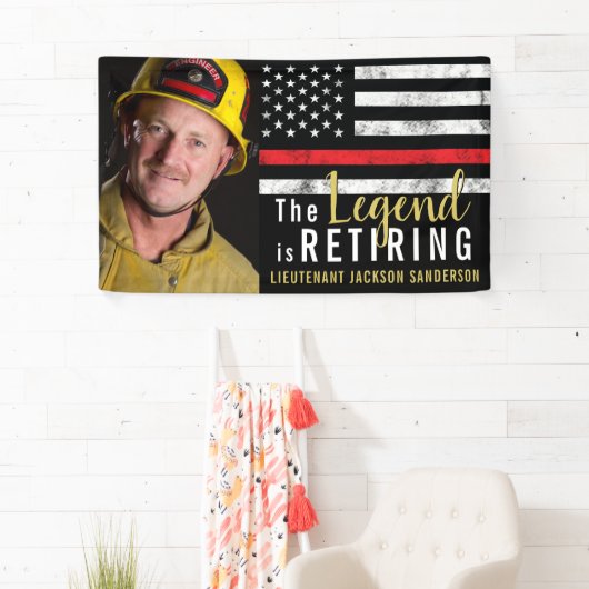 Fireman Retirement Thin Red Line Firefighter Foto Spandoek (Insitu)