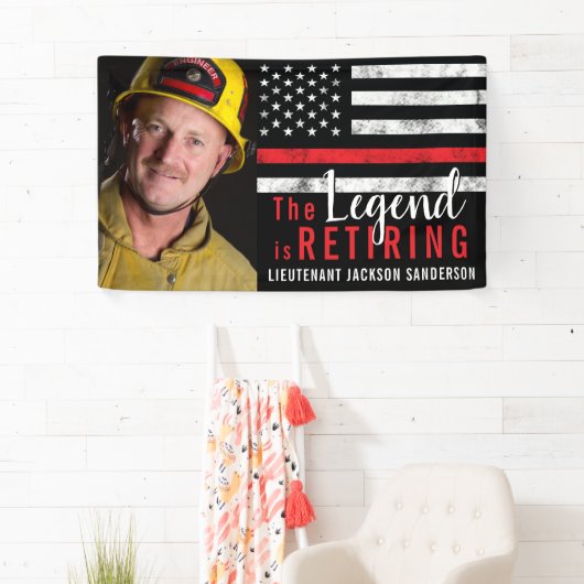 Fireman Retirement Thin Red Line Firefighter Foto Spandoek (Insitu)