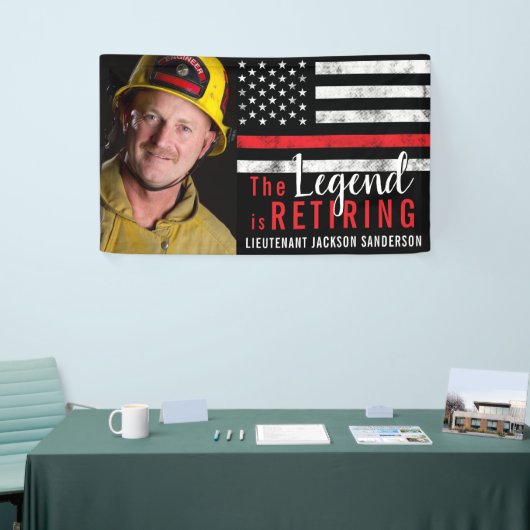 Fireman Retirement Thin Red Line Firefighter Foto Spandoek (Beurs)