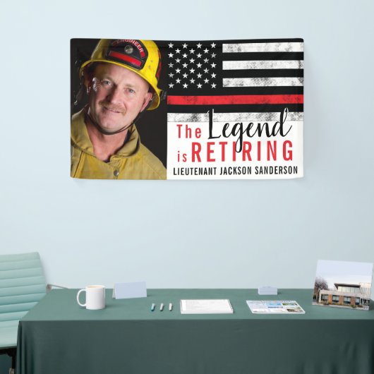 Fireman Retirement Thin Red Line Firefighter Foto Spandoek (Beurs)