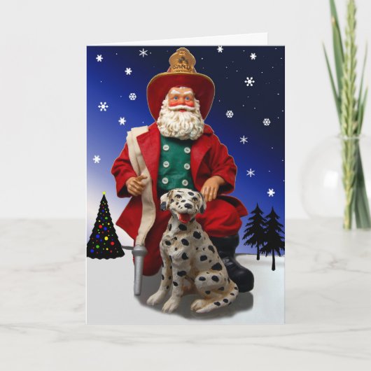 Fireman Santa/Dalmation Holiday Card Feestdagen Kaart (Voorkant)