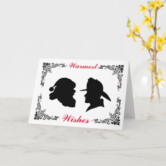 Fireman Silhouette en Santa kerstKaart Kaart (Gele Bloem)