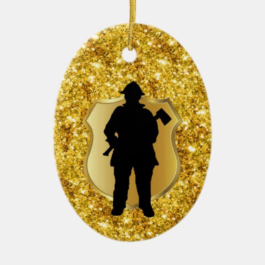Fireman Silhouette-kerstversiering Keramisch Ornament (Voorkant)