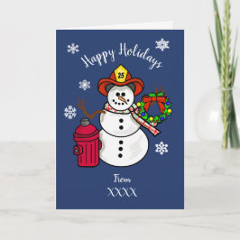 Fireman Snowman-kerstkaart voor Dept. of Persoon Feestdagen Kaart