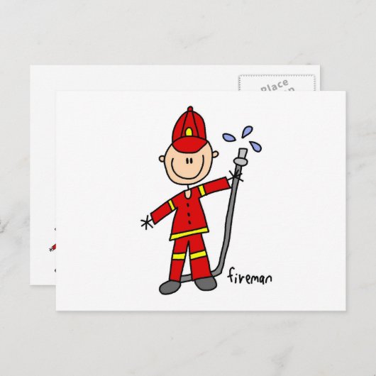 Fireman Stick Figuur Briefkaart (Voorkant / Achterkant)