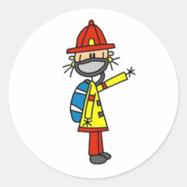 Fireman Stick Figuur Ronde Sticker