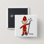Fireman Stick Figuur Vierkante Button 5,1 Cm (Voorkant /achterkant)