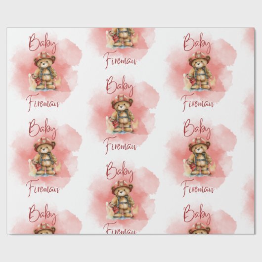 Fireman Teddy Bear Boy Red Baby shower Cadeaupapier (Vlak)