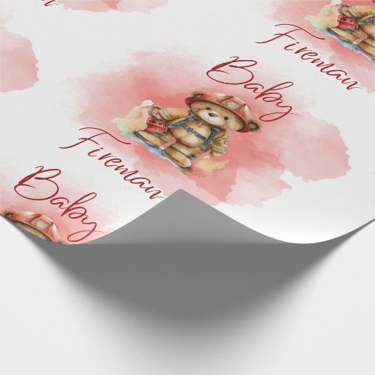 Fireman Teddy Bear Boy Red Baby shower Cadeaupapier (Hoek)