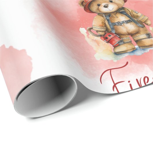 Fireman Teddy Bear Boy Red Baby shower Cadeaupapier (Rol Hoek)