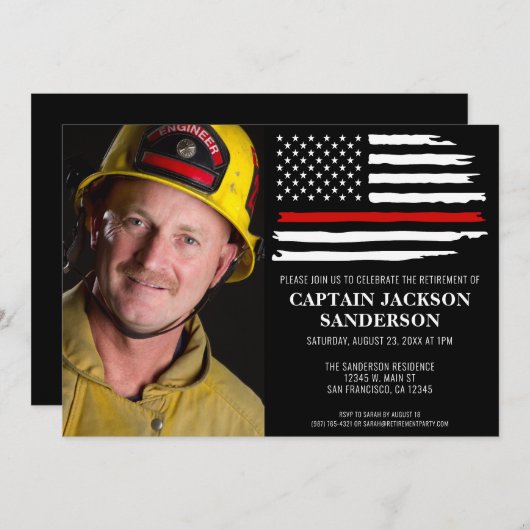 Fireman Thin Red Firefighter Foto Retirement Kaart (Voorkant / Achterkant)