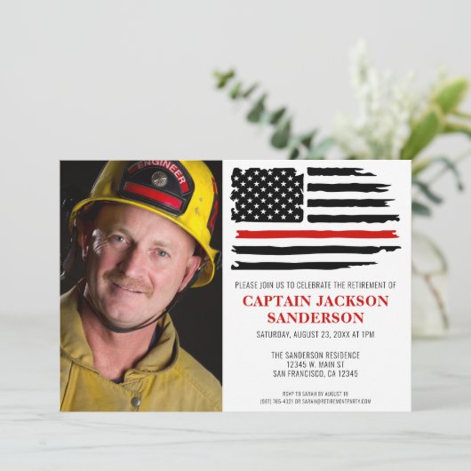 Fireman Thin Red Firefighter Foto Retirement Kaart (Staand voorkant)