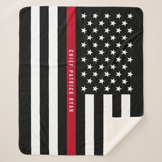 Fireman Thin Red Line American Flag Monogram Med. Sherpa Deken (Voorkant)
