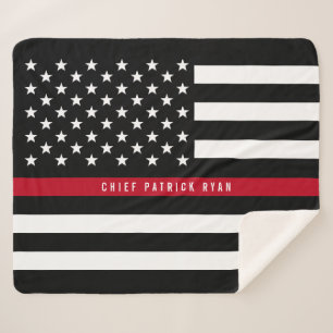Fireman Thin Red Line American Flag Monogram Med. Sherpa Deken