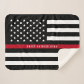 Fireman Thin Red Line American Flag Monogram Small Sherpa Deken (Voorkant (horizontaal))
