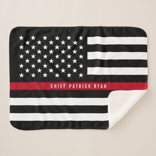 Fireman Thin Red Line American Flag Monogram Small Sherpa Deken (Voorkant (horizontaal))