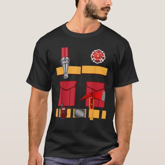 Fireman Uniform Firefighter Costume Halloween DIY T-shirt (Voorkant)