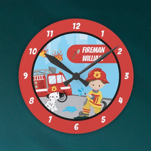 Fireman van Little Boy's Cartoon met voornaam Red Ronde Klok