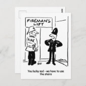 Firemans Lift Cartoon Briefkaart (Voorkant / Achterkant)