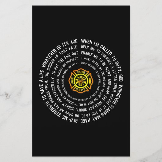 Firemans Prayer, brandweerman Motivatie Briefpapier (Voorkant)