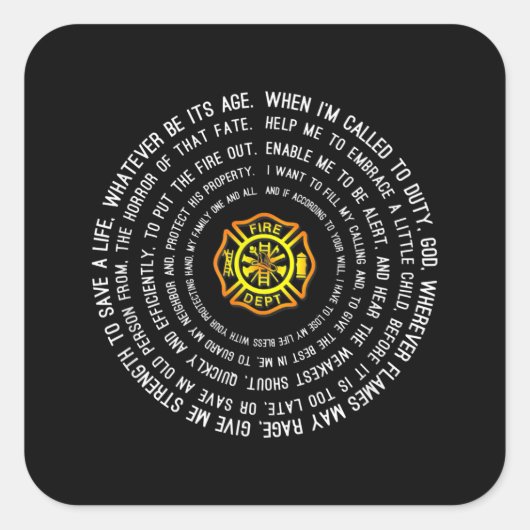 Firemans Prayer, brandweerman Motivatie Vierkante Sticker (Voorkant)