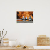 Firemen neutraliseren een brand poster (Keuken)