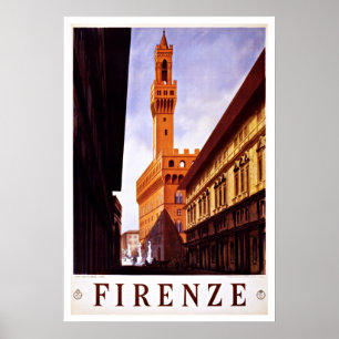 Firenze Italië Palazzo Vecchio Vintage Travel Poster