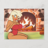 Fireplace Cartoon Pin-Up Briefkaart (Voorkant)