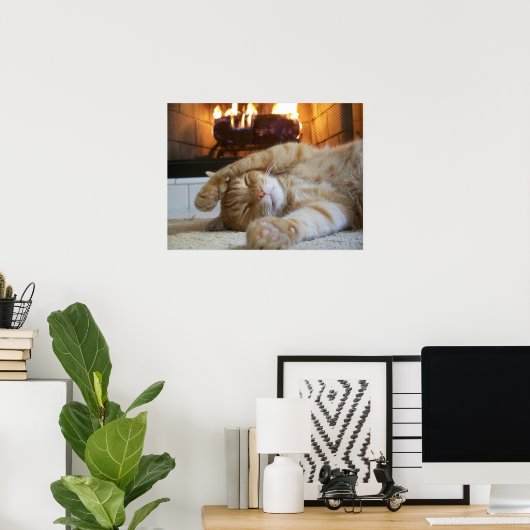 Fireplace Cat Poster (Thuiskantoor)