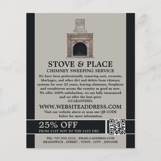 Fireplace Design, Chimney Sweservice Flyer (Voorkant)
