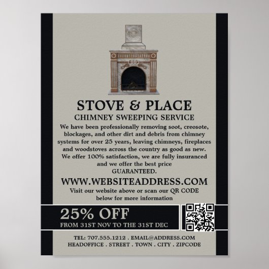 Fireplace Design, Chimney Sweservice Poster (Voorkant)