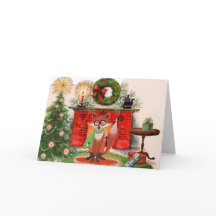 Fireplace en Fox kerstKaart