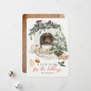 Fireplace kerstboom Fox nieuwe startfoto Feestdagenkaart