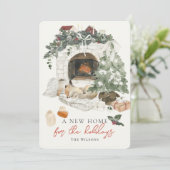 Fireplace kerstboom Fox Waterverf nieuwe startpagi Feestdagenkaart (Staand voorkant)