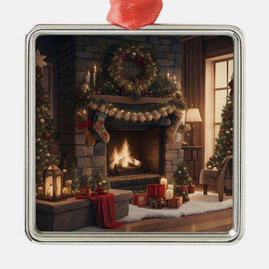 Fireplace kerstversiering metalen ornament (Voorkant)