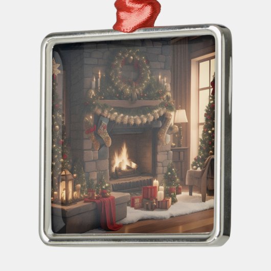 Fireplace kerstversiering metalen ornament (Links)