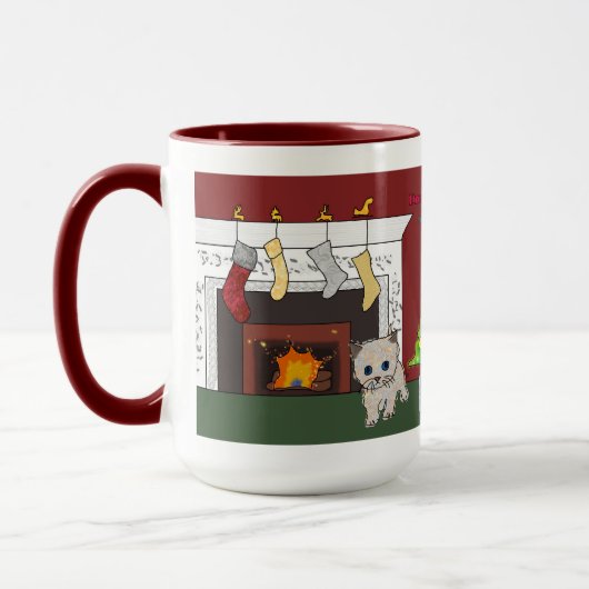 Fireplace kitten Kerstmis mok droom groot (Links)
