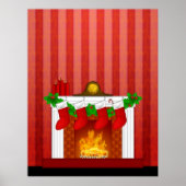 Fireplace met kerstdecorrectie Red Wallpaper Poster (Voorkant)