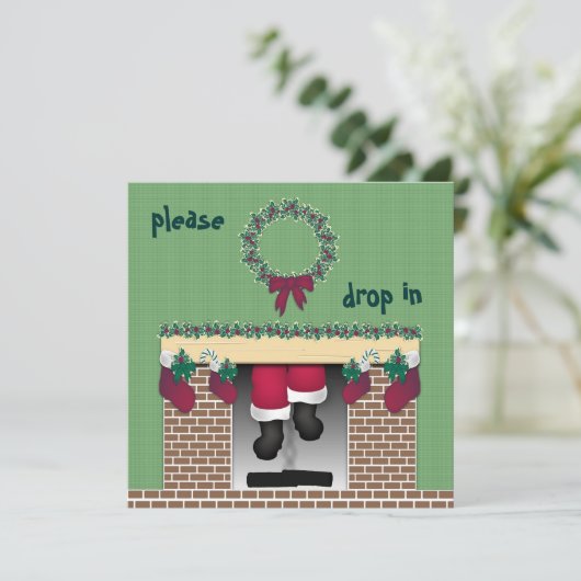 Fireplace Santa Invitation Kaart (Staand voorkant)