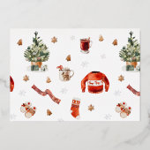 Fireplace Stockings & kerstboom foto Folie Uitnodiging (Achterkant)