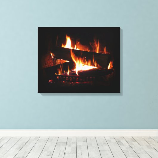 Fireplace Warm Winter Scene Photography Canvas Afdruk (Insitu (Houten vloer))