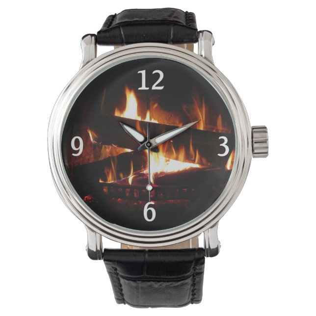Fireplace Warm Winter Scene Photography Horloge (Voorkant)